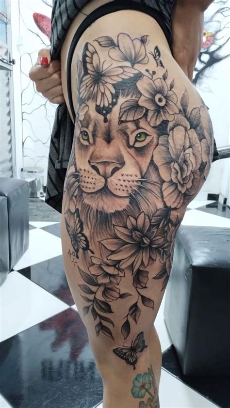 tatuagens de lao na coxa|Tatuagem de leão na coxa